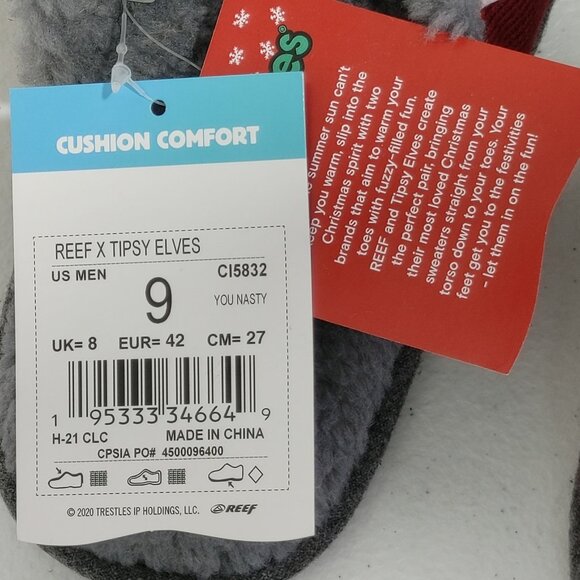 Reef x Tipsy Elves Santa Claus Holydays "You Nasty" Slippers Men's Size 9 - Picture 7 of 12